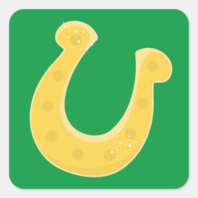 Lucky Golden Hufeisen Quadratischer Aufkleber (Vorderseite)