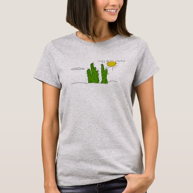Lucky Green Cactus Doodle Funky T - Shirt Top (Vorderseite)