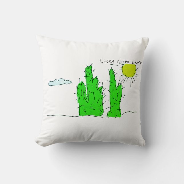 Lucky Green Cactus Doodle Funky Throw Kissen (Vorderseite)