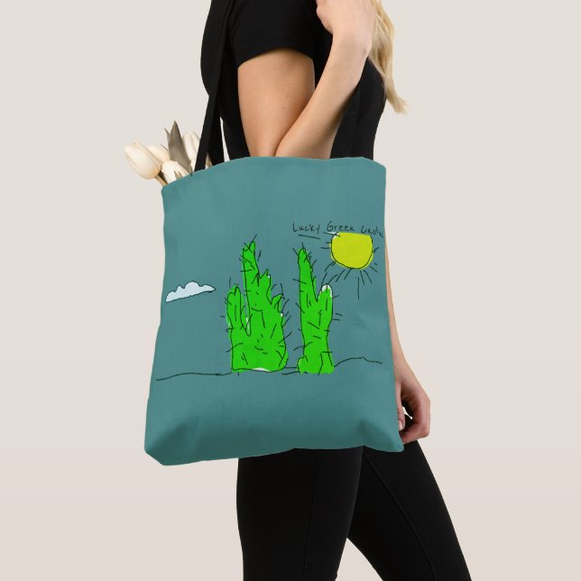 Lucky Green Cactus Doodle Funky Tote Bag (Von Nahem)