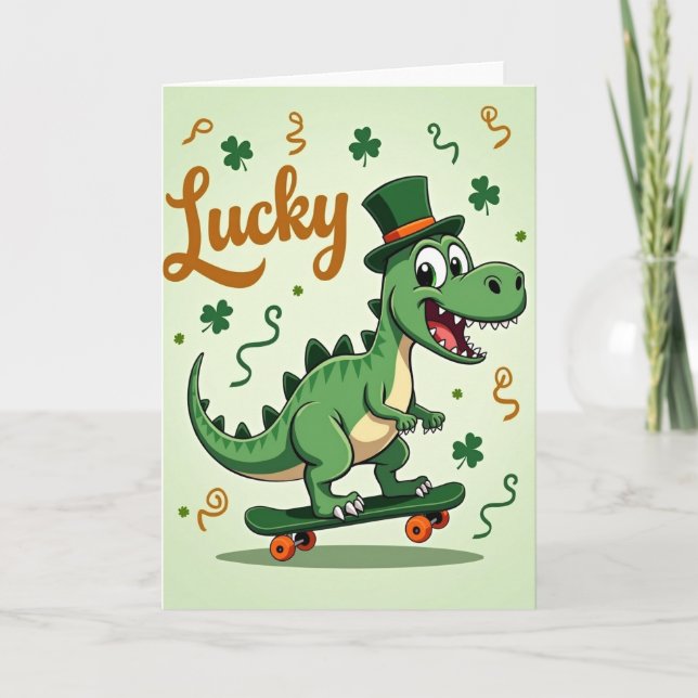 Lucky Green Dino Pattern Card Karte (Vorderseite)