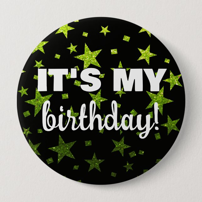 Lucky Green Glitzer Star Confetti Mein Geburtstag Button (Vorderseite)