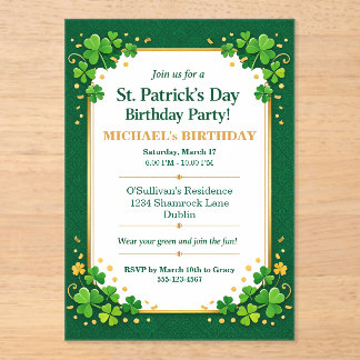 Lucky Green Gold Festive Shamrock Klee Geburtstag Acryleinladungen