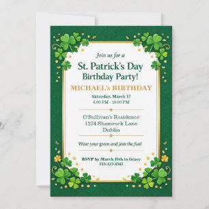Lucky Green Gold Festive Shamrock-Kleeblatt-Geburt Einladung
