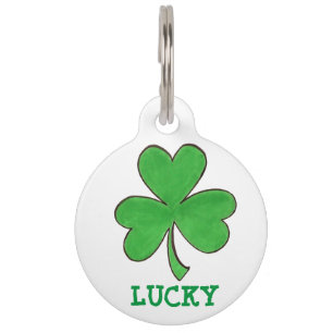 Lucky Green Irish Kleeblatt Clover St. Paddy's Day Haustiermarke