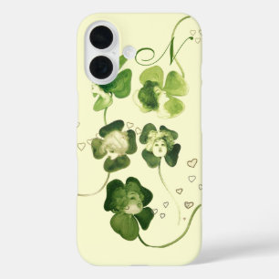 LUCKY GREEN KLEEBLATT LADIES with HEARTS Monogram iPhone 16 Hülle