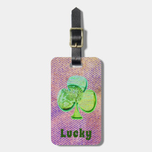 Lucky Green Leinwand Klee auf lila Denim Gepäckanhänger