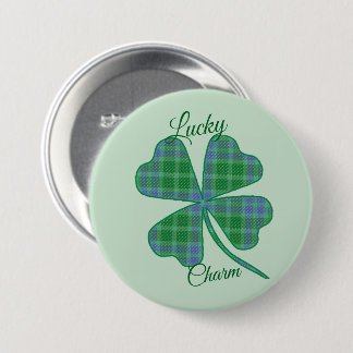 Lucky Green Plaid Shamrock Four-Leaf Clover Button