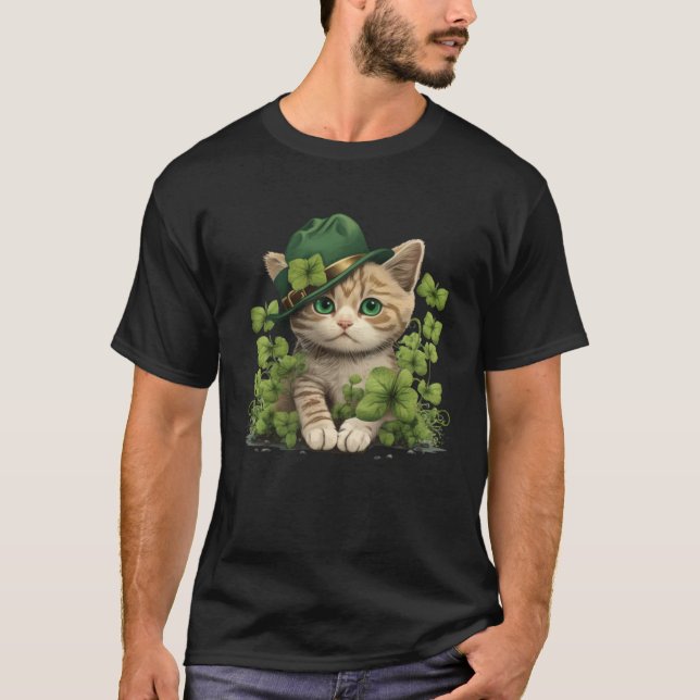 Lucky Green Proud Irish St Patricks Day Cat  1 T-Shirt (Vorderseite)