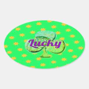 Lucky grünes Kleeblatt Ovaler Aufkleber