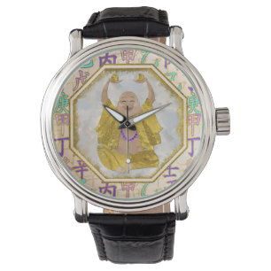 Lucky Happy Buddha und Feng Shui Hieroglyphen Armbanduhr