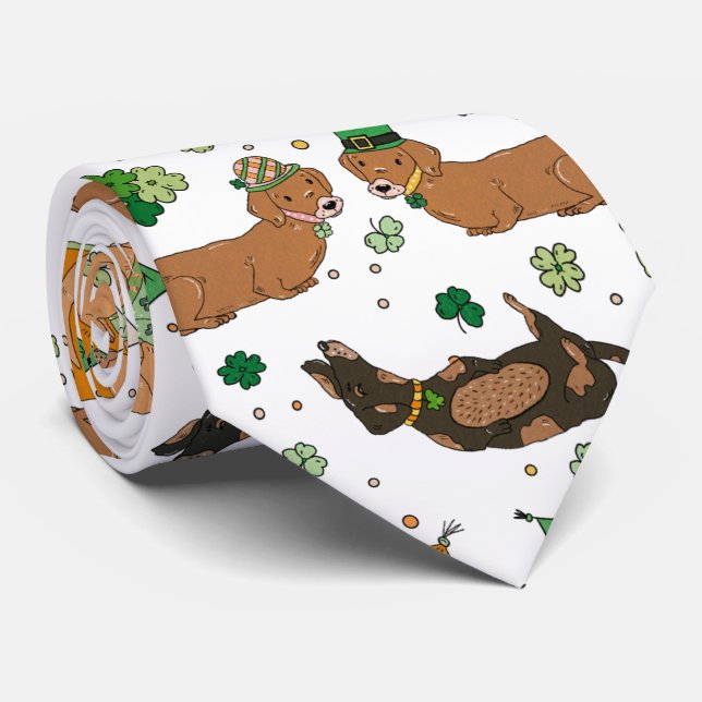 Lucky Hogs Dackeln Clovers St. Patrick's Day Krawatte (Gerollt)