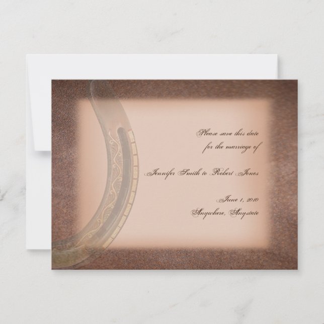 Lucky Horseshoe auf Brown Leather Save the Date (Vorderseite)