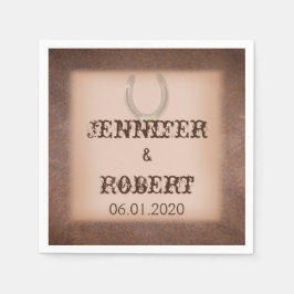 Lucky Horseshoe auf Brown Leather Wedding Napkin Serviette