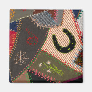 Lucky Horseshoe Colorful Patchwork Crazy Quilt Magnet
