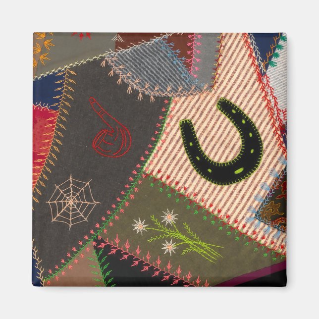 Lucky Horseshoe Colorful Patchwork Crazy Quilt Magnet (Vorne)