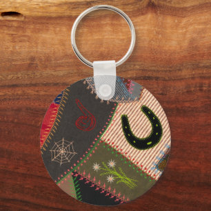 Lucky Horseshoe Colorful Patchwork Crazy Quilt Schlüsselanhänger