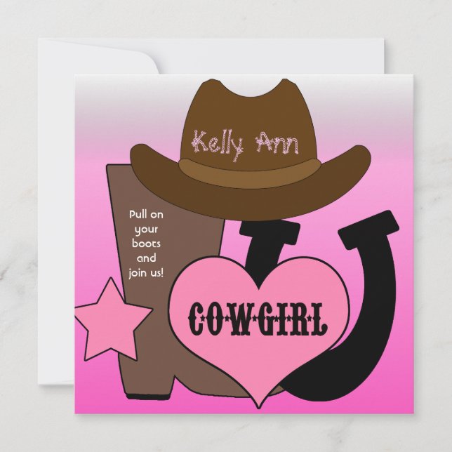 Lucky Horseshoe Cowgirl Birthday Einladung (Vorderseite)