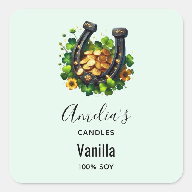 Lucky Horseshoe & Gold Coins - Kerzengeschäft Quadratischer Aufkleber (Vorderseite)