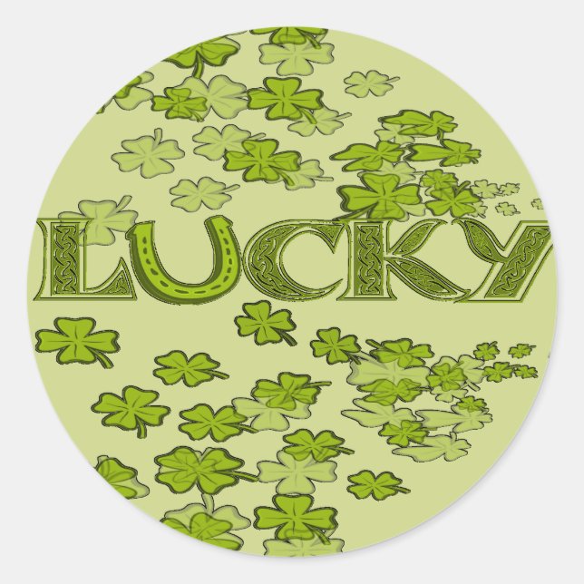 Lucky Horseshoe Irish Green Clovers Kleeblatts Runder Aufkleber (Vorderseite)