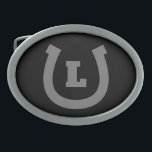 Lucky-Horseshoe-Logo, kundenspezifische ovale Form Ovale Gürtelschnalle<br><div class="desc">Glücklicher Hufeisenlogo,  kundenspezifischer Monogramm Gürtelschnalle. Personalisieren Sie mit Text,  Glückszahl oder Monogramm. Schwarz/Weiß oder Sonderfarben. Ideal für Farm- oder Ranch-Besitzer,  Pferdereiter,  Pferdefreund,  Bauer,  Cowboy,  Pferdebesitzer,  Mitarbeiter,  Papa etc. Farben können geändert werden. Ovale Form.</div>