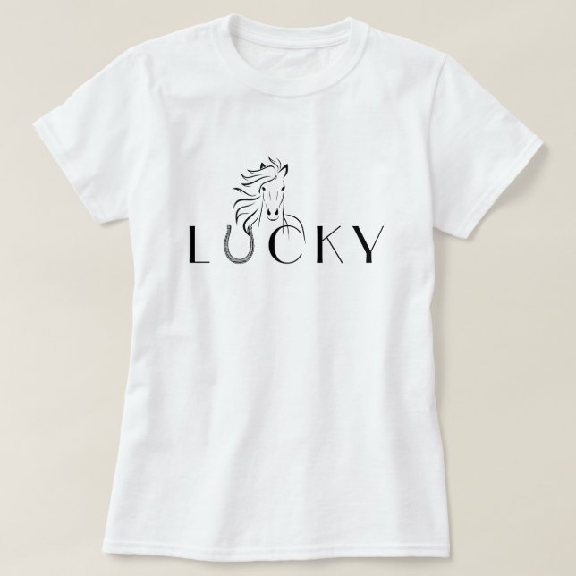 Lucky Horseshoe Pferd Reitfahrer T-Shirt (Design vorne)