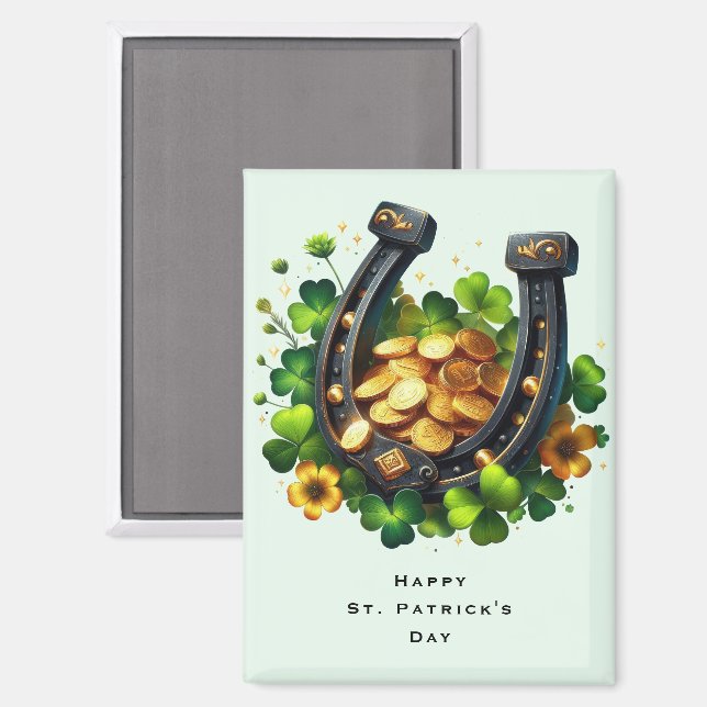 Lucky Horseshoe und Gold Coins St. Patrick's Day Magnet (Vorderseite/Rückseite)