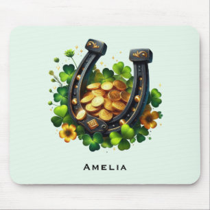 Lucky Horseshoe und Gold Coins St. Patrick's Day Mousepad
