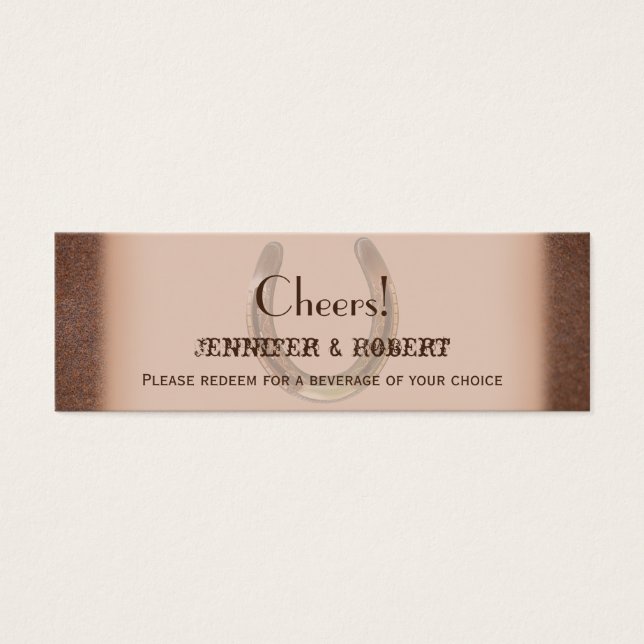 Lucky Horseshos auf Brown Wedding Drink Tickets (Vorderseite)