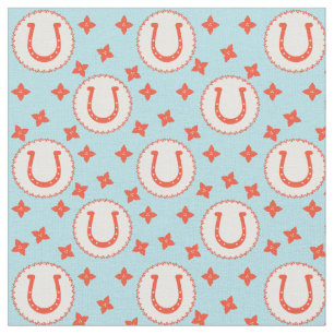 Lucky Horseshos Muster Light Blue und Orange Stoff