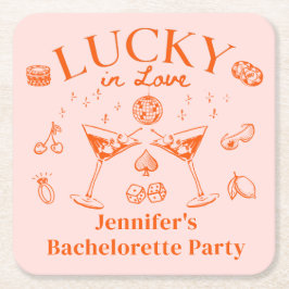 Lucky in der Liebe Orange Cocktail Bachelorette Rechteckiger Pappuntersetzer