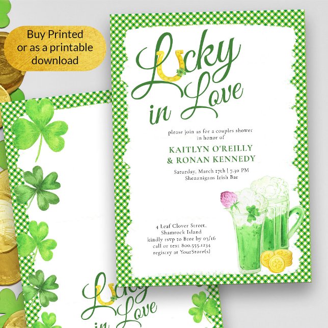 Lucky in der Liebe St Patricks Paare Dusche Einladung (Couples Shower St Patricks Theme invitation - available printed or as a printable digital download)