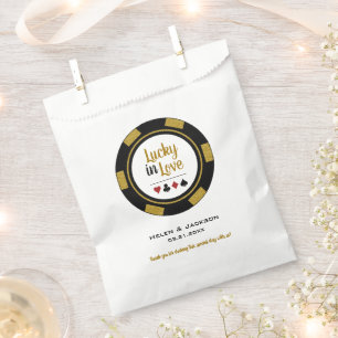 Lucky in Liebe Gold Schwarz-weißer Poker Chip Hoch Geschenktütchen