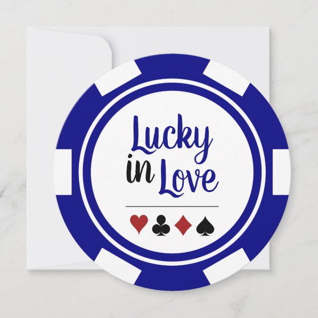 Lucky in Liebe Poker Chip Blue Las Vegas Wedding Einladung (Vorderseite)