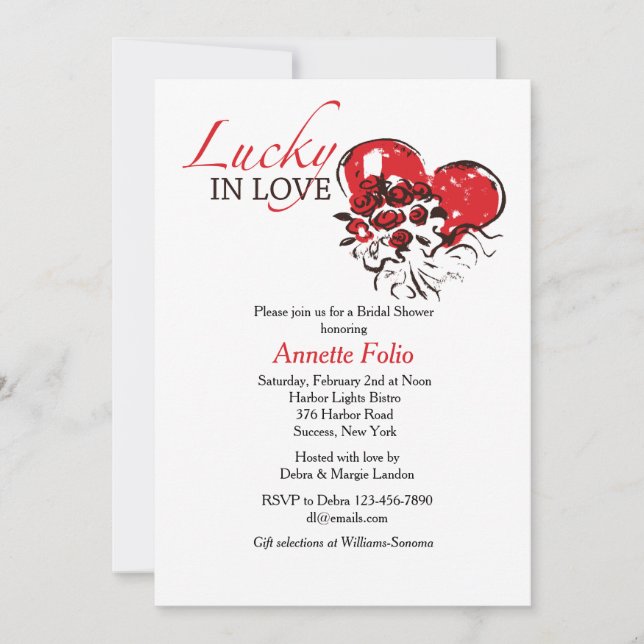 Lucky in Liebe Rote Rosen Bridal Dusche Einladung (Vorderseite)