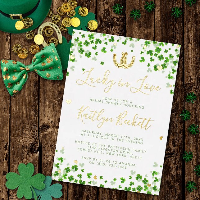 Lucky In Liebe St. Patrick's Day Brautparty Real Folieneinladung (Von Creator hochgeladen)