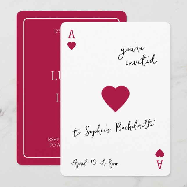 Lucky In Love Bachelorette Ace Of Hearts Einladung (Vorne/Hinten)