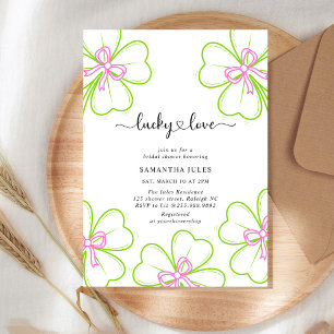 Lucky in Love Brautparty Pink Grüner Kleeblatt  Einladung