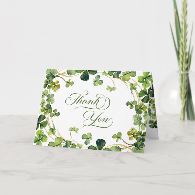 Lucky in Love  Bridal Shower Green Shamrock Dankeskarte (Vorderseite)