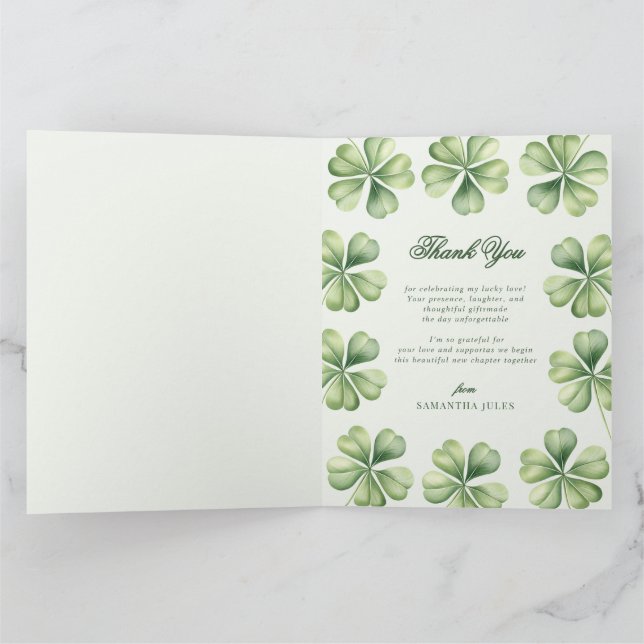 Lucky in Love Bridal Shower Green Shamrock  Dankeskarte (Innenseite)