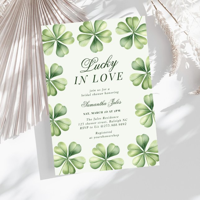 Lucky in Love Bridal Shower Green Shamrock  Einladung (Von Creator hochgeladen)