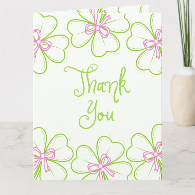 Lucky in Love Bridal Shower Pink Green Shamrock  Dankeskarte (Vorderseite)
