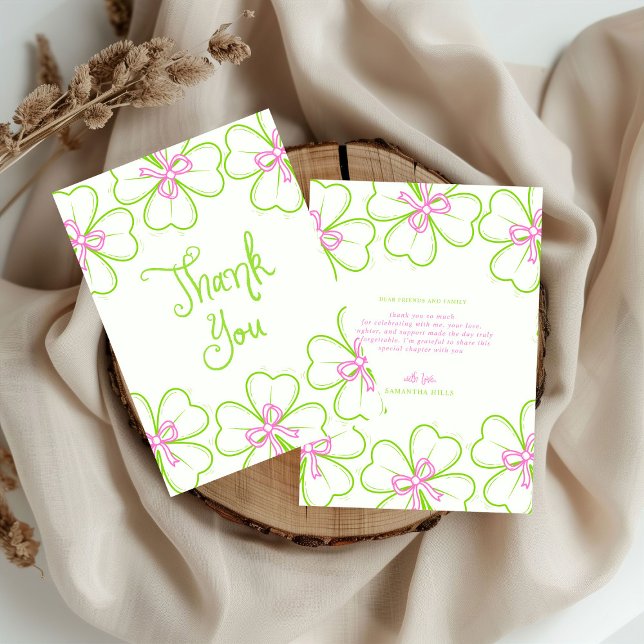 Lucky in Love Bridal Shower Pink Green Shamrock  Dankeskarte (Von Creator hochgeladen)