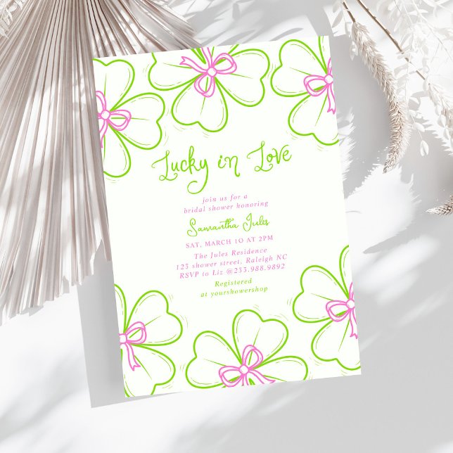 Lucky in Love Bridal Shower Pink Green Shamrock  Einladung (Von Creator hochgeladen)