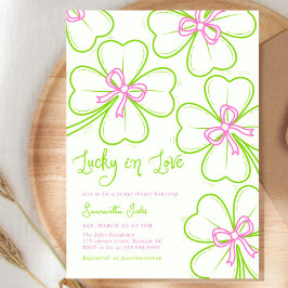 Lucky in Love Bridal Shower Pink Green Shamrock  Einladung