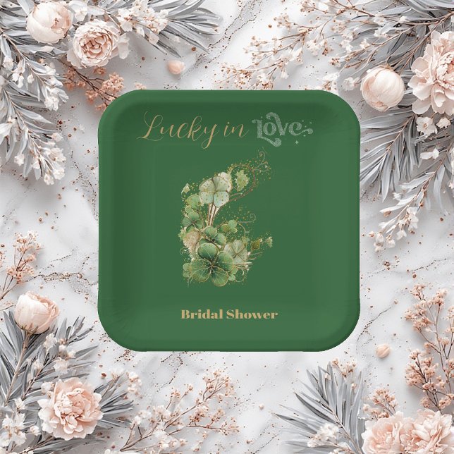  Lucky in Love Gold Glitter Shamrock Bridal Shower Pappteller (Lucky in Love Gold Glitter Shamrock Bridal Shower Paper Plates)
