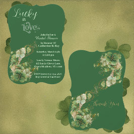 Lucky in Love Golden Green Shamrock Bridal Shower Einladung