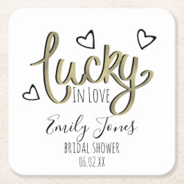 Lucky in Love Hearts Bridal Shower Rechteckiger Pappuntersetzer