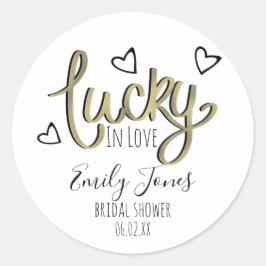 Lucky in Love Hearts Bridal Shower Runder Aufkleber