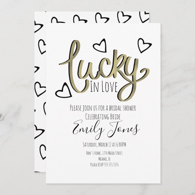 Lucky in Love Hearts Bridal Shower Save The Date (Vorne/Hinten)